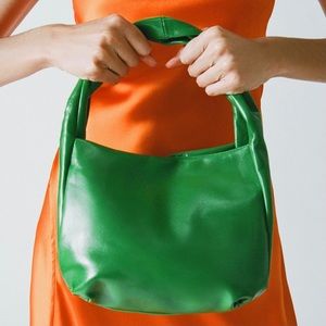 Zara Green Soft Leather Bucket Bag NWT